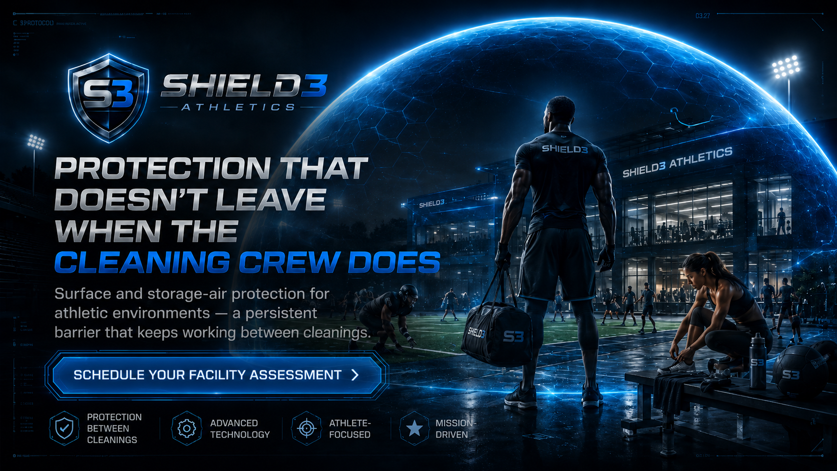 Shield3 Athletics - schedule your facility assessment for protection that keeps working between cleanings